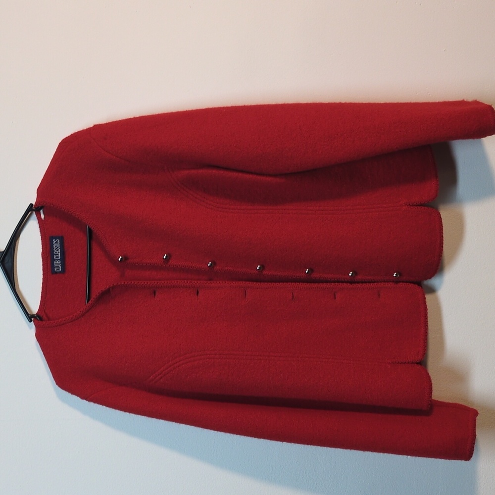 Vintage Red Boiled Boucle Wool Sweater Cardigan Size L